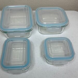 Glass Food Storage Container Set with Blue Lids